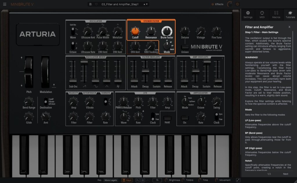 ARTURIA MINIBRUTE V - In-App-Tutorials