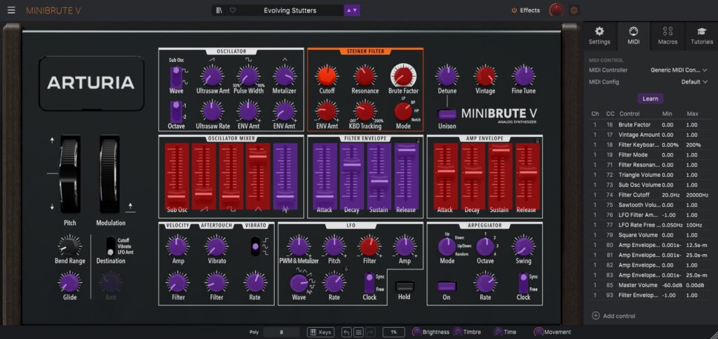 ARTURIA MINIBRUTE V - MIDI Learn