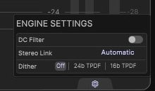 ARTURIA BUS PEAK - Engine Settings