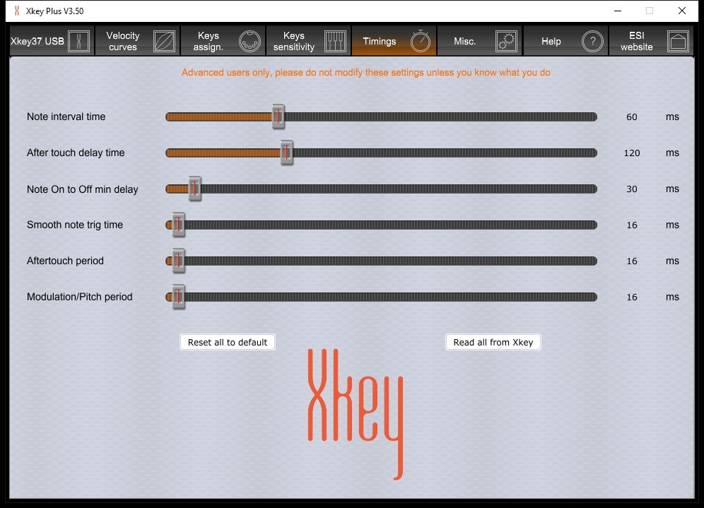 ESI XKEY PLUS EDITOR - Timings Panel