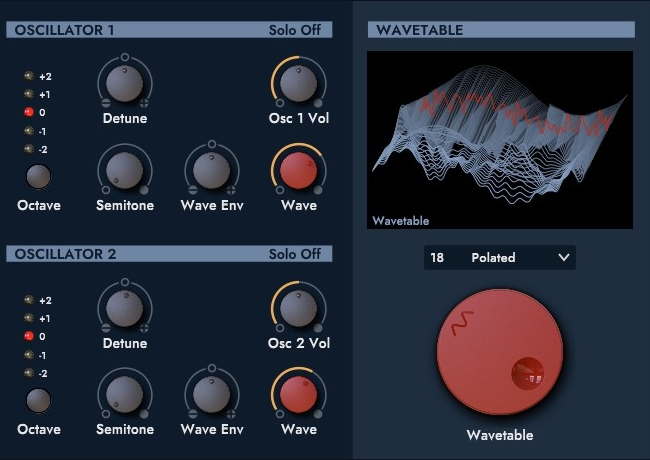 WALDORF MICROWAVE 1 Plugin - Oszillatoren und Wavetable-Auswahl auf der Main Page